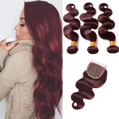 

Hot Sale!!! 99j Brazilian Hair With Closure Red Wine Brazilian Body Wave With Closure Human Hair Bundles With Closure