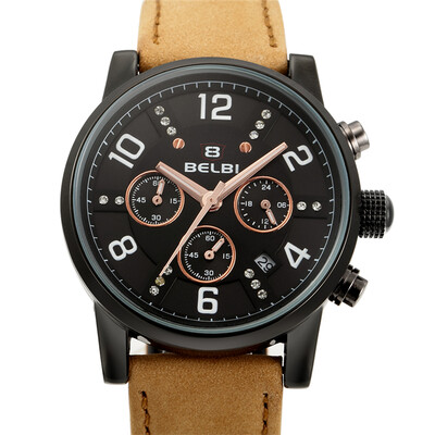 

BELBI Casual Chronograph Sports Men's Watches Top Brand Luxury Quartz Watch Clock Reloj Hombre 2016 Leather Strap Wristwatches