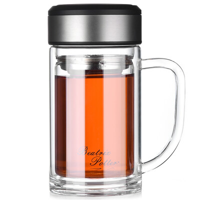 

Bibi Rabbit (Peter Rabbit) simple double glass office cups cup cups men and women anti-hot business portable with a handle tea tray filter 350ML PR-T717