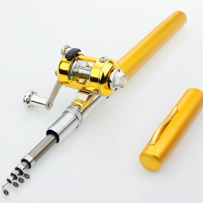 

Portable Pocket Telescopic Mini Fishing Pole Aluminum Alloy Pen Shape Fishing Rod With Reel Wheel