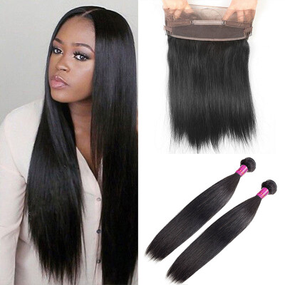 

360 Lace Frontal Closure With Bundles Brazilian Virgin Hair With Closure Straight Hair Pre Plucked 360 Lace Frontal With Bundle