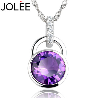 

Ю. Lan JoLee природный аметист ожерелье S925 серебряные цветные Gemstone ювелирные изделия подвески ключицы цепи кулон отправить его подруга подруги подарки в честь его жены фиолетовый