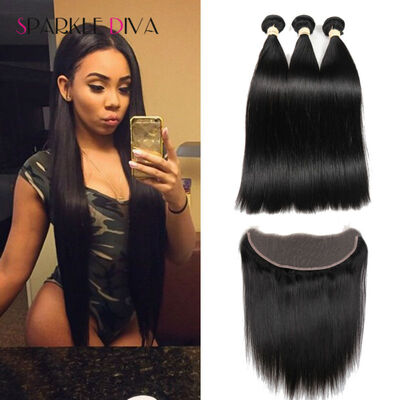 

8A Cheap Peruvian Lace Frontal With 3 Bundles 100Unprocessed Human Hair 13x4 Human Virgin Frontal Straight Hair Full Lace Frontal