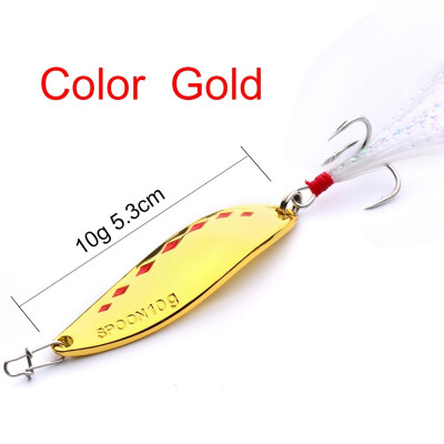 

1pc Spoon Fishing Lures 20g-15g-10g-5g Metal Fishing Bait Silver/Gold Spoon Bass Baits Feather Hook Fishing Tackle