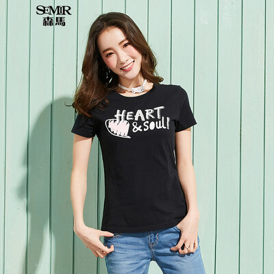 

Semir Semir short sleeve T-shirt summer round neck print Korean version of the cotton half-sleeved T-shirt 12216000005 black L