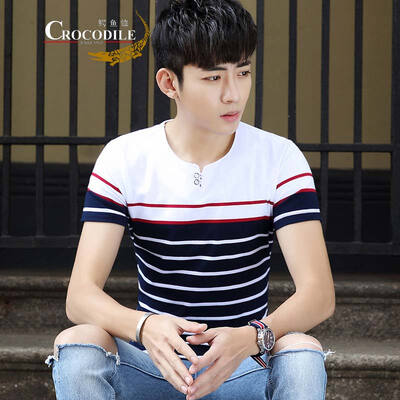 

Футболка с коротким рукавом из крокодиловой кожи с коротким рукавом с длинным рукавом Summer V-neck Fashion Casual Striped Dress DT006 White Under Blue 2XL