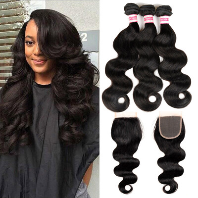 

Sparkle Diva Hair Products Bundles With Closure Бразильская черная волна для волос с кружевным закрытием Дешевые пачки с затвором Lot