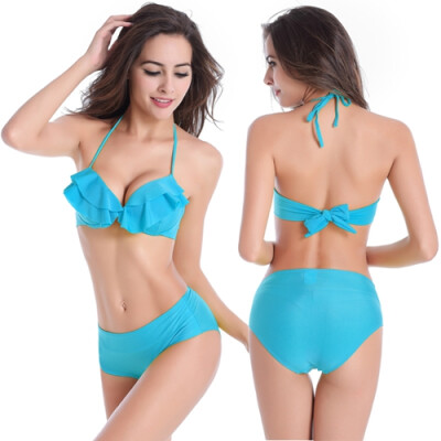 

High Quality Small Flounced Top Underwired Cup Sexy Lady Push up Popular High waisted Bikini