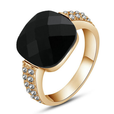 

Yoursfs@ Black Statement Rings 18K Gold Plated Jewelry Engagement Big Anniversary Use Cocktail CZ Crystal Wedding Rings for Women