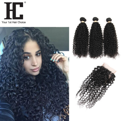 

HC 8A Malaysian Virgin Hair With Closure Kinky Curly Hair 3 bundles With Closure Malaysian Virgin human Hair With Closure