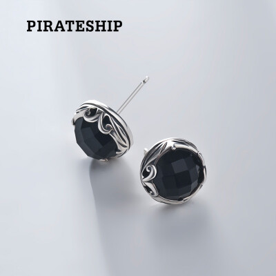 

Pirate ship pirateship 925 silver fashion Korean simple earrings silver earrings black chalcedony earrings plated platinum