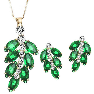 

Yoursfs Fashion Jewelry Set Emerald Leaves Pendant Cubic Zircon Necklace&Earring Set for Woman