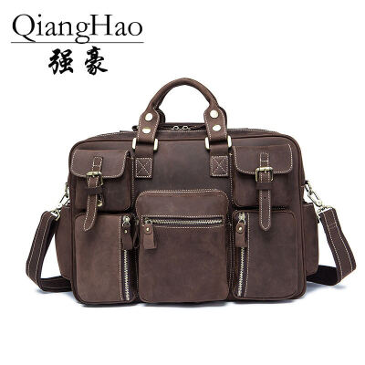 

QiangHao mens briefcase business mens bags leather mens handbags shoulder bags laptop bags