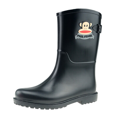 

PaulFrank big mouth monkey rain boots ladies tube fashion color buckle rain boots waterproof rubber shoes water shoes PF1004 black 39 yards