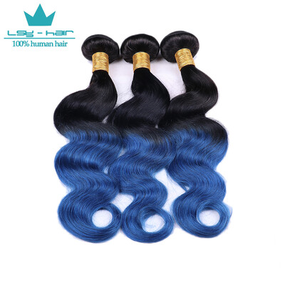 

Body Wave Ombre Peruvian Hair 3 Bundles Two Tone 1BBlue Black to Blue Peruvian Virgin Remy Human Hair Weave Extensions