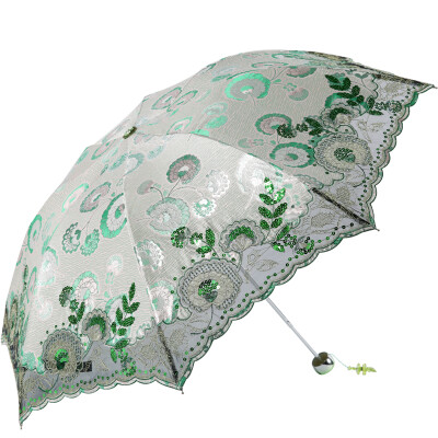 

Jingdong supermarket] paradise umbrella kapok color three fold ultra-light embroidered sun umbrella 33199E green