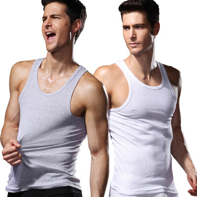 

Arctic cashmere men's vest T-shirt elastic solid color sleeveless sling bottoming shirt leisure sports cotton vest male 2 pieces of white + gray XXL