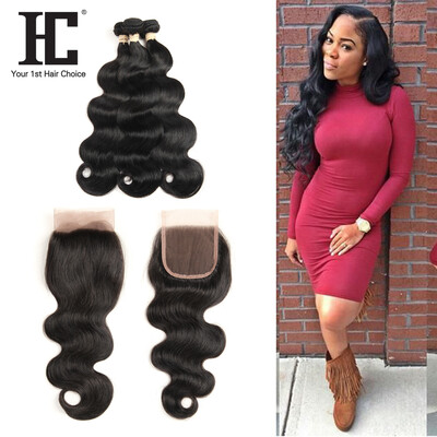 

HC Malaysian Hair Bundles 5Pcs / lot Малайзийские волосы с 4x4 кружевами Закрытие Body Wave Малайзийские волосы Virgin с закрытием