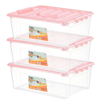 

JEKO&JEKO plastic transparent storage box 12L 3 Pack toy clothes storage box snacks storage box portable storage box pink SWB-502