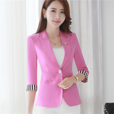 

Blazer female 3/4 sleeve plus size work wear slim formal single button blazer 2017 new arrival