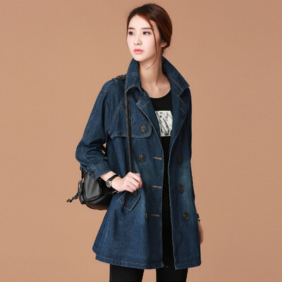 

City plus CITYPLUS 2017 autumn&winter new women in the long section of the suit jacket denim jacket loose old cowboy windbreaker CWWT178256 dark blue