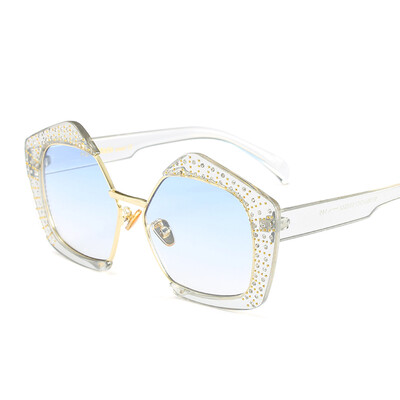 

Peekaboo rhinestone polygon sunglasses women oversized black half rimless luxury sun glasses female transparent blue uv400 lens ey