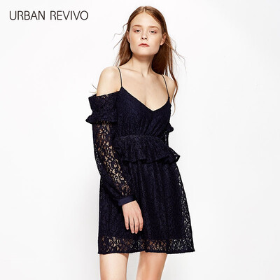 

UR Women &39s Lace Perspective Sling Long Sleeve Dresses WG05S7AN2000 Deep Blue