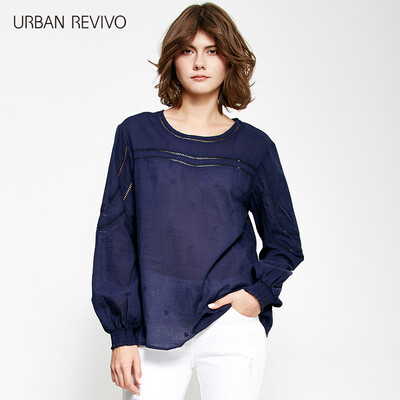 

UR Women&39s simple wild cuffs casual woven hood shirt YL09S2CN0003 blue L