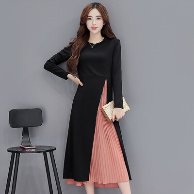 

Yutang 2017 autumn dress long-sleeved large size women&39s high waist pleated skirt S71R0318A10L black L