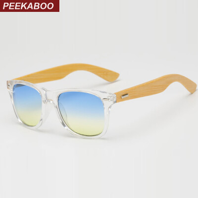 

Peekaboo Men Bamboo Sunglasses Women Transparent Clear Pink Blue Yellow Cheap Real Bamboo Wood Sun Glasses with UV400 Lens