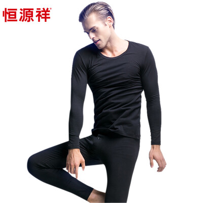

Heng Yuan Xiang modal autumn clothes Qiu pants men&39s thin section warm round necklace suit stretch self-cultivation black 185110