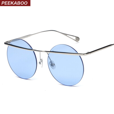 

Peekaboo Oversized Round Sunglasses Men Vintage Clear Blue Pink Yellow Steampunk Rimless Sun Glasses Female Male Uv400 Metal Leg G