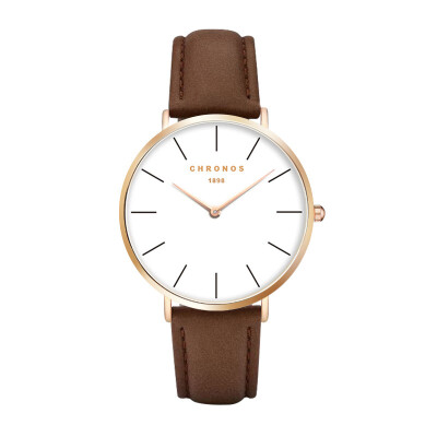 

CHRONOS Watch Men Women Rose Gold Silver Casual Quartz-Watch Leather Watch Simple Elegant Clock