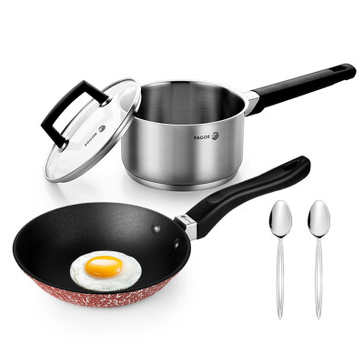 

Fuga FAGOR Maria Upstart Set Soup Frying Pan Spoon 4pcs (16cm Cream + 20cm Cast Iron Frying Pan + Spoon) Imported 304 Stainless Steel + Cast Iron Pot Set