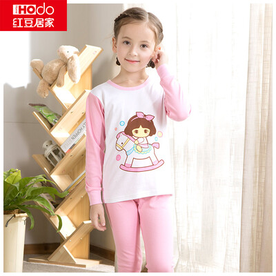 

Red beans home Hodohome children&39s underwear set boys&girls cotton print pattern round neck pajamas autumn clothes pants suit sky blue 13070