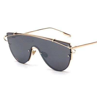 

Peekaboo Fashion Brand One Piece Lens Sunglasses Women Metal Vintage Oversized Tinted Sunglasses Mirror Male Female Pink Cool
