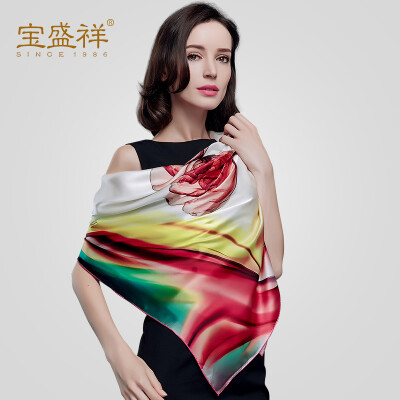 

Bao Shengxiang female silk silk silk large square towel color printing lady scarf shawl blush blue s9214
