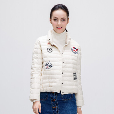 

Snow autumn and winter Korean version of the down jacket women's thin short paragraph fashion letters stickers autumn feather jacket A1621YY652 white | 8011 L