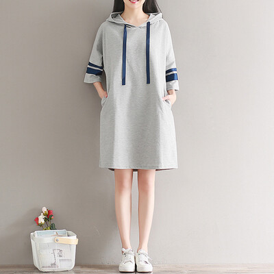

City plus CITYPLUS 2017 women&39s fall new literature&art loose casual hit big color long hooded sweater CWWY177153 gray M