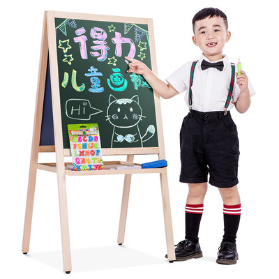 

Deli deli7894 solid wood type A frame 1080525mm double-sided magnetic student whiteboard childrens drawing board easel chalk green board