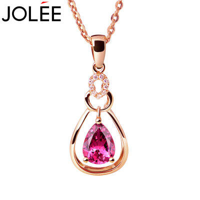 

Feather JOLEE red tourmaline inlaid diamond pendant fashion Korean jewelry with silver rose gold clavicle necklace to send girlfriend wife Tanabata Valentine's Day gift red red one size