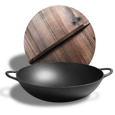 

Cast 36cm wok ears flat iron wok cooking pots stove common wooden cover section