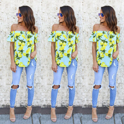 

CANISFashion Women Ladies Summer Off Shoulder Shirt Loose Casual Blouse Tops T-Shirt