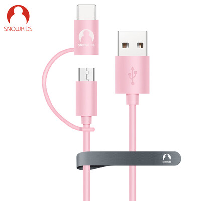 

Snowkids Micro USB Type-C 2-in-1 interface Huawei mobile phone data cable charging cable 2 meters pink for music Meizu millet Samsung
