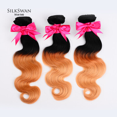 

Silkswan Ombre Peruvian Body Wave hair extensions 8-28 inch Remy Human Hair weave bundles Free shipping