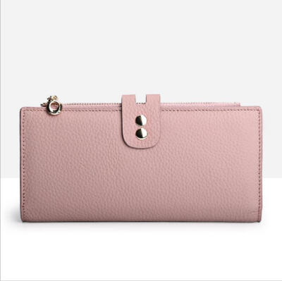 

Ladies long wallet leather wallet trend buckle lychee pattern three fold hand holding wallet