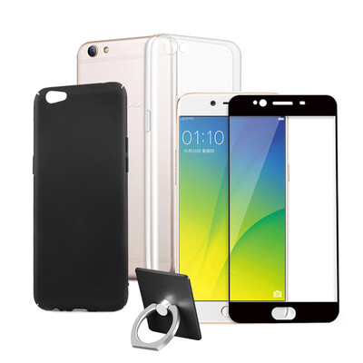 

【Mobile phone shell film three-piece set】 San Diwei (Sendio) oppo r9s phone case protective cover shell hard shell black TPU transparent soft shell silk screen full-screen hard-sided steel film black