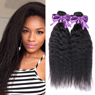 

Malaysian Kinky Straight Coarse Yaki Virgin Human Hair Weave 4 Bundles 8A Unprocessed Malaysian Italian Yaki Kinky Straight Hair