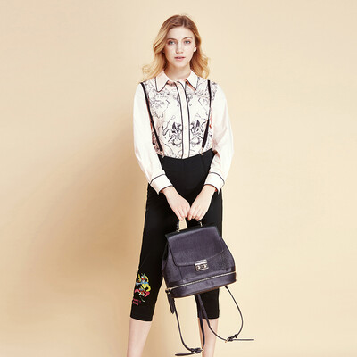 

Mark Huafei Women 2017 spring new symmetrical zipper combination strap casual pants black