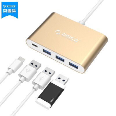 

ORICO (ORICO) RC3A Type-c to 3 USB3.0 splitter PD transfer HUB hub MACBOOK notebook expansion accessories gold